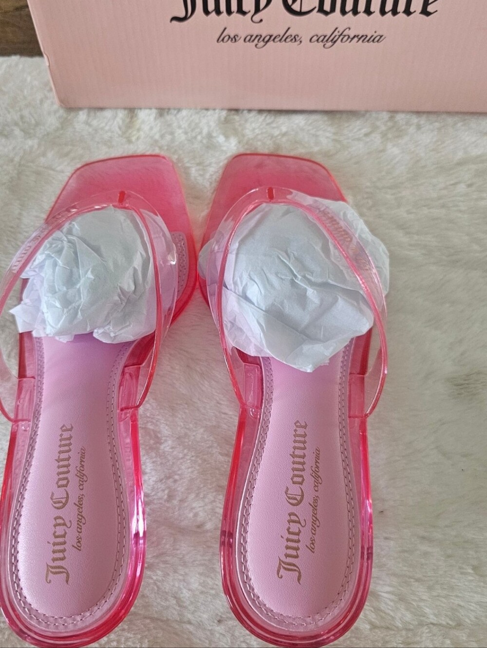 NIB Juicy Couture Clear Pink Jelly Toe-Post Slide Sandals Size-9 - Picture 7 of 8